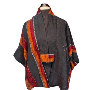 Blanque Black Brocade Crinkle Cotton Blend Kimono Jacket OS